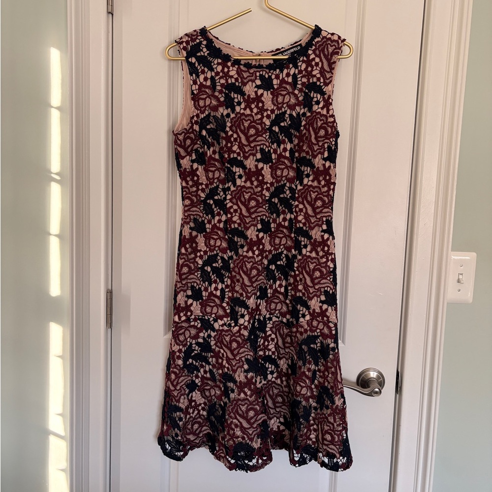 Karl Lagerfeld Elegant Black and Pink Midi Dress